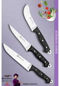 Resim Sürmene Serisi Mutfak Bıçak Seti Et Ekmek Sebze Salata Bıçağı 3 Lü Set Siyah Mft-132 Siyah 