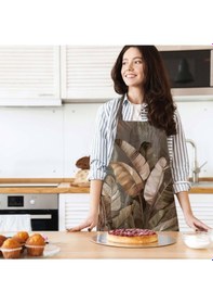 Resim Tropikal Yaprak Tasarımlı Mutfak Önlüğü Keten Kumaş, Uluslararası Yıkama Ve Solmama Sertifikası Çok Renkli 