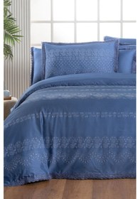 Resim Sarev Perry Mavi Çift Kişilik %100 Pamuk Saten "300 Tc" Nevresim Takımı 