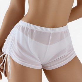 Resim Kadın Şeffaf Mesh Parti Şortu, Yüksek Esnek Polyester Örgü Kumaş, Tek Renk, Kordonlu, Mayo Altı İçin 