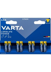 Resim Varta Longlife Power AAA Alkalin İnce Kalem Pil, LR03, 1,5V, 8'li Paket 