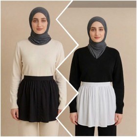 Resim fh fashionhere Tesettür 2'li Paket Siyah-Ekru Kurtarıcı Uzatıcı Etek İçlik Kazak Altı Yarım Gömlek 