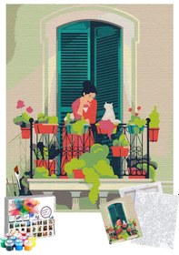 Resim Sayılarla Boyama Seti 40 x 50 CM Tuval Şasesine Gerili Balkondaki Kedi 