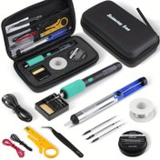 Resim Ev Aletleri Tamiri, Takı Yapımı, Elektronik DIY Projeleri için Uygun 1 Set Ayarlanabilir Sıcaklıkta Mini Lehimleme Kiti - Üç Uçlu USB Şarj Edilebilir Taşınabilir Lehimleme Aracı, Tel Soyucu ve Lehim Fitili Dahil 