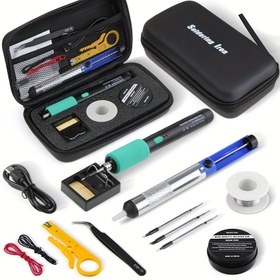 Resim Ev Aletleri Tamiri, Takı Yapımı, Elektronik DIY Projeleri için Uygun 1 Set Ayarlanabilir Sıcaklıkta Mini Lehimleme Kiti - Üç Uçlu USB Şarj Edilebilir Taşınabilir Lehimleme Aracı, Tel Soyucu ve Lehim Fitili Dahil 