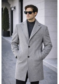 Resim Erkek İtalyan Kesim Uzun Kaşe Kaban Orta Gri Kaşe 