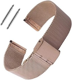 Resim Rose Gold Hasır Çelik Saat Kordonu 12-14-16-18-20-22-24-26-28mm Metal Örgü Kayış 