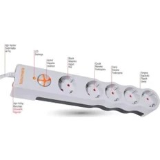 Resim Tunçmatik Beşli Enerji Akım Korumalı Priz Powersurge 5'li 1,5 mt Kablolu 