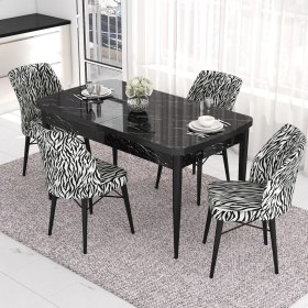 Resim Canisa Concept Eva Serisi Mutfak Masa Takımı, Açılabilir 80X132 Mdf Siyah Mermer Desen Masa ve 4 Sandalye 