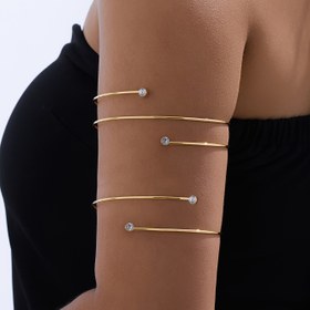 Resim 2 adet Metal Basit Zarif Geometrik Çift Katmanlı Taşlı Kol Bilekleri ve Tek Katmanlı Üst Kol Bilek Seti Ayarlanabilir Açık Kadınlar Gündelik Çok Yönlü Tatil El Aksesuarları 