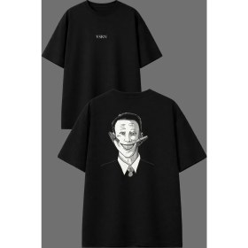 Resim Vsrn Zorla Gülmek Tasarım Ön Arka Baskılı Siyah Oversize T Shirt 