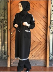 Resim AYSUN AYDEMİR Gümüş Detaylı Fermuar Kapamalı Siyah 2li Eşofman Takımı 