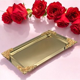 Resim Diperla Büyük Gold Sunum Tepsi Kelebek Detaylı 