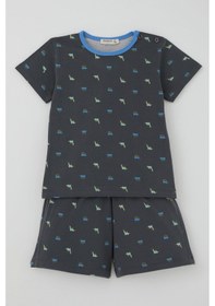 Resim Breeze Erkek Bebek Şortlu Pijama Takım Renkli Dinozor Desenli 9 Ay-3 Yaş, Antrasit 