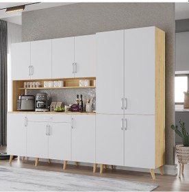 Resim Gale Kahve Köşesi Çok Amaçlı Dolap Kiler Mutfak Dolabı Meşe Beyaz 240cm Meşe - Beyaz 