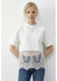 Resim Shade Kadın Bisiklet Yaka Dantel Detaylı Rahat Kalıp T-shirt 1074 60286064 - Beyaz 