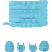 Resim Heel'sUp Turkuaz Yassı Akıllı Kilitli Elastik Ayakkabı Bağcık / Elastic Shoelace Turquoise Blue Flat 