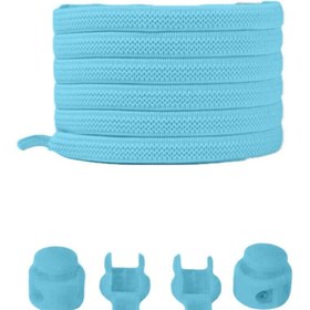 Resim Heel'sUp Turkuaz Yassı Akıllı Kilitli Elastik Ayakkabı Bağcık / Elastic Shoelace Turquoise Blue Flat 