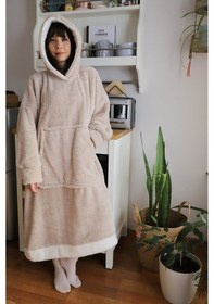 Resim Rokeff Wellsoft Tek Kişilik Giyilebilir Battaniye Bej Beyaz Bantlı L/xl 