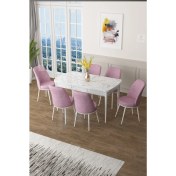 Resim Canisa Concept Zen Serisi Mdf Açılabilir Mutfak Masası Takımı ,beyaz Mermer Desen Masa + 6 Adet Sandalye 