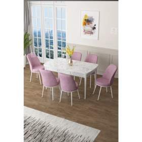Resim Canisa Concept Zen Serisi Mdf Açılabilir Mutfak Masası Takımı ,beyaz Mermer Desen Masa + 6 Adet Sandalye 
