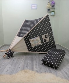 Resim Henna Prime Sabitlenebilir Çocuk Oyun Çadırı Siyah Beyaz Yıldızlı 