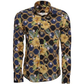 Resim Wessi Renkli Çiçek Desenli Slim Fit Uzun Kollu Lacivert Erkek Gömlek Lacivert 