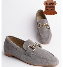 Resim Muggo Mona Garantili Metal Tokalı Deri Kadın Loafer Günlük Ayakkabı Gri 