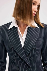 Resim Lacivert Çizgili Blazer Ceket - 38 / Lacivert 
