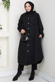 Resim Algın Düğmeli Kaşe Kap 1631 - Siyah Siyah 