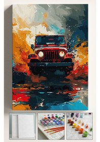 Resim Sayılarla Boyama Seti Numaralı Tuval Fırça Boya Dahil Kasnaklı Set 40x50 Cm - Sisli Jip 