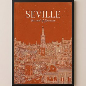 Resim Seville Line Art Print - Terracotta Giralda Tower Plaza de España Wall Art - Wooden Frame - Black / 24 x 36" (60x90 cm) 