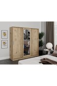 Resim KZNMOB HOME Samira 3 Kapaklı Sürgülü Aynalı Gardrop Elbise Dolabı - Tamamı Meşe Mdf 