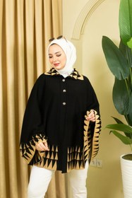 Resim 02Lady Fashion kadın üçgen desenli düğmeli yakalı triko panço 