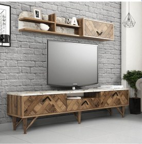 Resim Variant Londra Tv Ünitesi - Ceviz / Beyaz Mermer 