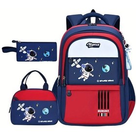 Resim Meridiangoods Büyük Kapasiteli Katlanabilir Ayarlanabilir Askılı Kırmızı Uzay Temalı 3lü Sırt Çantası Seti Okul Ve Seyahat İçin İdeal Kırmızı 