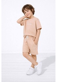 Resim Miniko Kids Erkek Çocuk London Modelli Pamuk Şortlu Takım Bej 