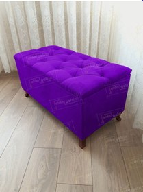 Resim Lüks Sandıklı Kapitoneli Ayakucu Puf Bench 120 Cm Ceviz Ayak Eflatun 