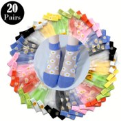 Resim 20 Çift Kadın Yaz Papatya Desenli Şeffaf Çorap, 70% Polyester 30% Elastane, Örgü Kumaş, Çiçekli Kontrast Mesh, Şeffaf Kısa Crew Çoraplar, Elde Yıkanabilir, 100g/m² Ağırlık 