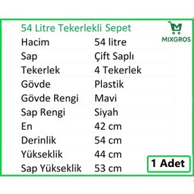 Resim Tekerlekli Plastik Market Alışveriş El Sepeti 54 Litre Mavi 10 Adet 