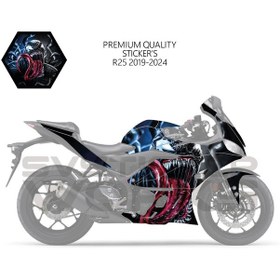 Resim Yamaha R25 Sticker Kaplama Venom Kaplama Modeli Hazır Kit 2019 / 2024 Uyumlu Siyah 