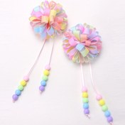 Resim 2 Adet Sevimli Gökkuşağı Hortensia Çiçekli Saç Tokaları Küçük Kızlar İçin - Canlı Grosgrain Kurdele Püsküllü, Doğum Günü Partileri & Kutlamalar İçin Mükemmel, Çiçek Kız Saç Aksesuarları 