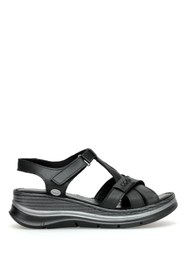 Resim Mammamia D26YS-2590 Kadın Hakiki Deri Dolgu Topuk Sandalet Siyah 