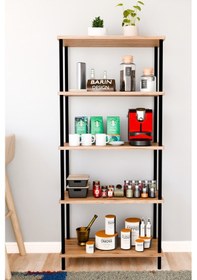 Resim 5 Raflı Çevir Kur Çok Amaçlı Raf Mutfak, Kiler, Ofis, Depo Kullanımına Uygun Açık Raflı Düzenleyici Atlantik Çam 