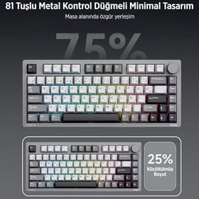 Resim Philips EVNIA SPK8618 Mekanik RGB 81 Tuş USB/Bluetooth/2.4G Kablosuz Oyuncu Klavyesi (Mor) 