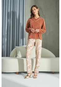 Resim Sevim Kadın Uzun Kol Kadife Jakarlı Taba Pijama Takımı C1t5n2o67 001 