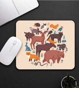 Resim Bej Renk Hayvan Motifli Mouse Pad 23x19cm Fare Altlığı Kaydırmaz Taban De585 