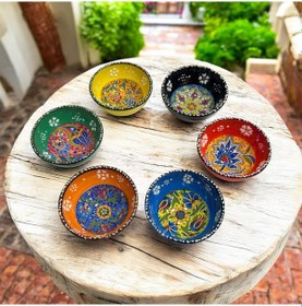 Resim Seramik Çerezlik Sosluk Kahvaltılık Sunumluk Kase El Yapımı Hand Made - Kabartma Çiçek Desenli Çok Renkli 