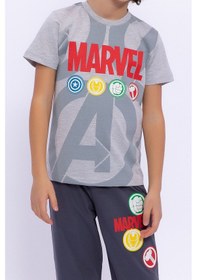 Resim Avengers Marvel Erkek Çocuk Gri Kısa Kol Pijama Takım Grı Melanj 