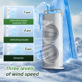 Resim Taşınabilir USB Çift Fan Hava Soğutucu ile Soğutma Atomize Nemlendirme - Ofis, Yurt ve Ev için Yüksek Güçlü Masaüstü Fan, Beyaz Mavi Işık Etkisi ile, USB Güçlü, Pil Gerektirmez, Taşınabilir Fan, Yurt Odası Gereksinimleri, Modern Estetik, Şık Cihaz 